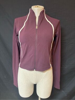 Athleta Plum Zip-Front Athletic Jacket with Contrast Piping
